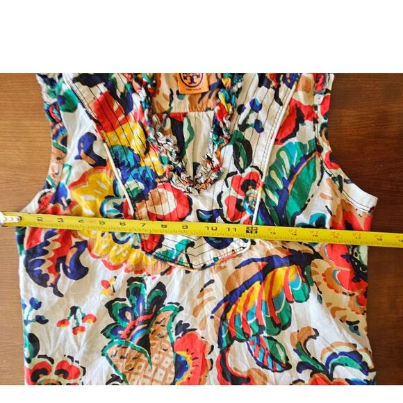 Tory Burch Floral Sleeveless Top Blouse, Ruffled V Neck, Lightweight, Boho, Sz 6 - Picture 8 of 10